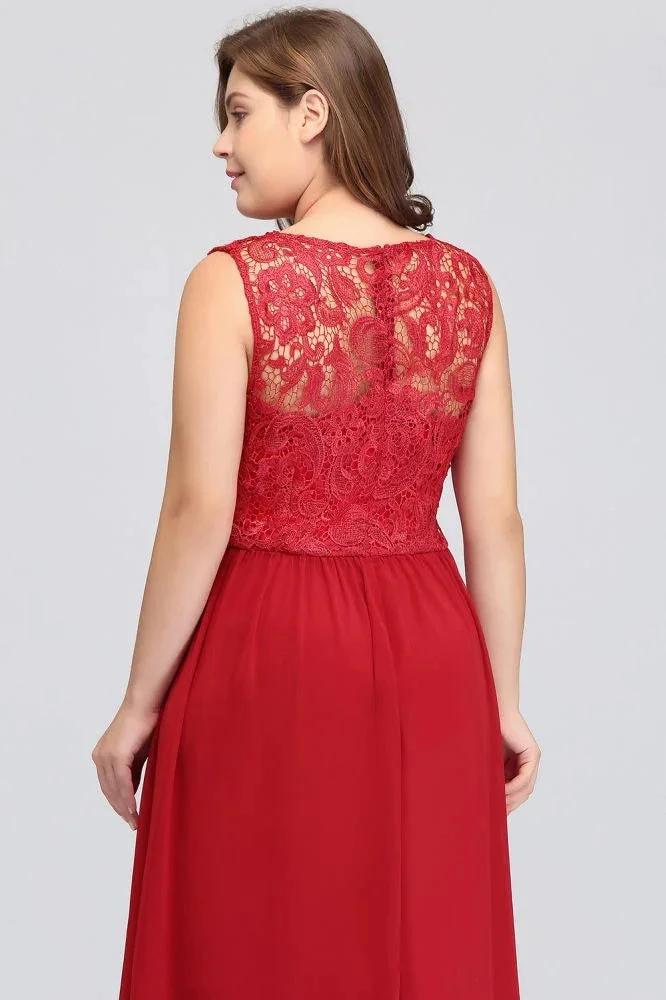 A-Line Crew Floor Length Sleeveless Plus size Lace Chiffon Evening Dresses by misshow.com