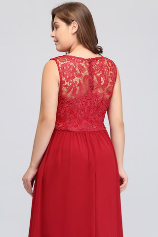 A-Line Crew Floor Length Sleeveless Plus size Lace Chiffon Evening Dresses