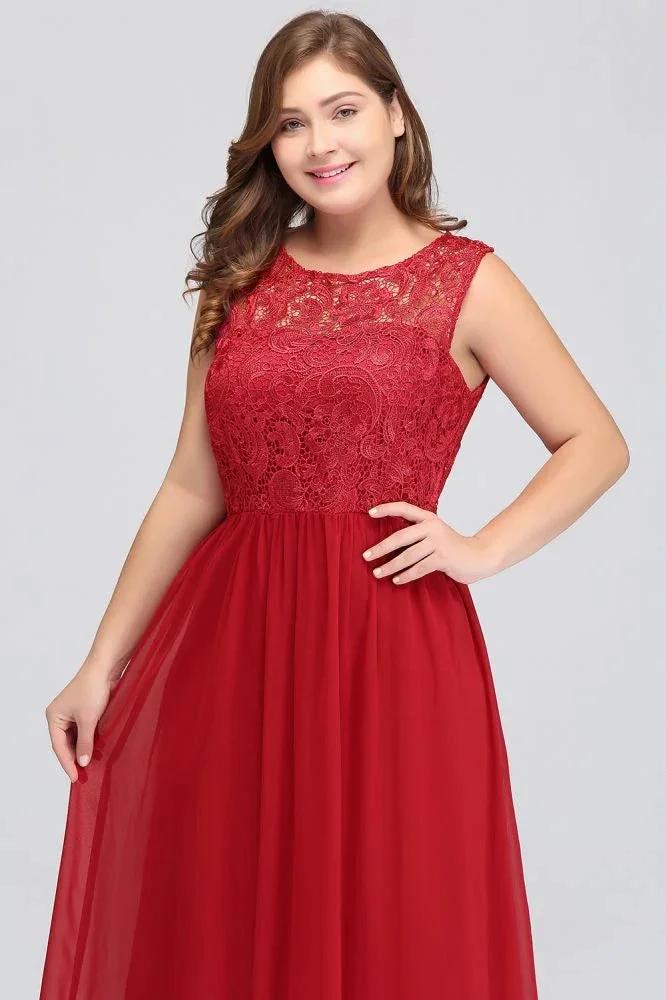 A-Line Crew Floor Length Sleeveless Plus size Lace Chiffon Evening Dresses by misshow.com