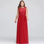 A-Line Crew Floor Length Sleeveless Plus size Lace Chiffon Evening Dresses by misshow.com