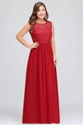 A-Line Crew Floor Length Sleeveless Plus size Lace Chiffon Evening Dresses by misshow.com