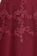 A-Line Crew Floor Length Sleeveless Plus size Tulle Appliqued Evening Dresses with Crystals by misshow.com