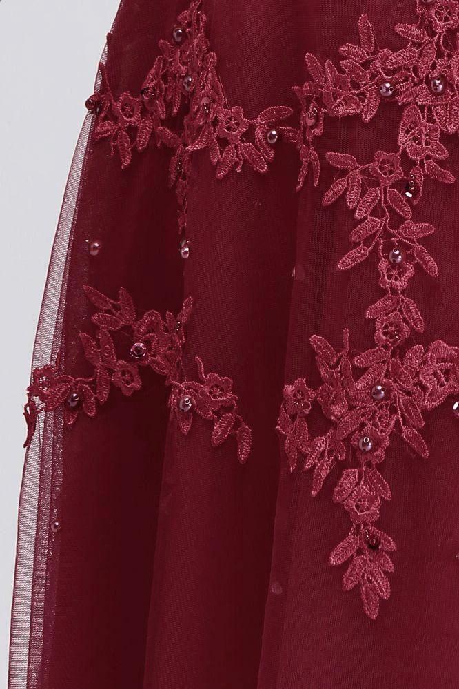 A-Line Crew Floor Length Sleeveless Plus size Tulle Appliqued Evening Dresses with Crystals by misshow.com