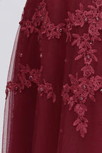 A-Line Crew Floor Length Sleeveless Plus size Tulle Appliqued Evening Dresses with Crystals by misshow.com