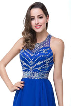 A-line Crew Floor-length Sleeveless Tulle Prom Dresses with Crystal Beads by misshow.com