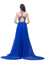 A-line Crew Floor-length Sleeveless Tulle Prom Dresses with Crystal Beads by misshow.com