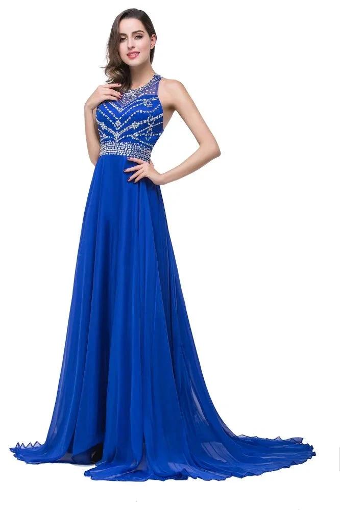 A-line Crew Floor-length Sleeveless Tulle Prom Dresses with Crystal Beads by misshow.com
