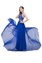 A-line Crew Floor-length Sleeveless Tulle Prom Dresses with Crystal Beads by misshow.com