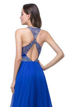 A-line Crew Floor-length Sleeveless Tulle Prom Dresses with Crystal Beads by misshow.com