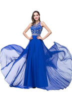 A-line Crew Floor-length Sleeveless Tulle Prom Dresses with Crystal Beads by misshow.com