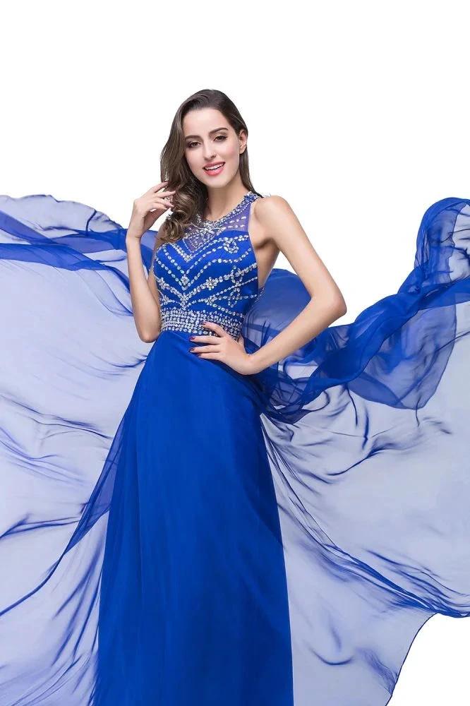 A-line Crew Floor-length Sleeveless Tulle Prom Dresses with Crystal Beads by misshow.com