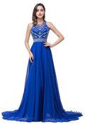 A-line Crew Floor-length Sleeveless Tulle Prom Dresses with Crystal Beads by misshow.com
