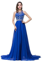 A-line Crew Floor-length Sleeveless Tulle Prom Dresses with Crystal Beads by misshow.com