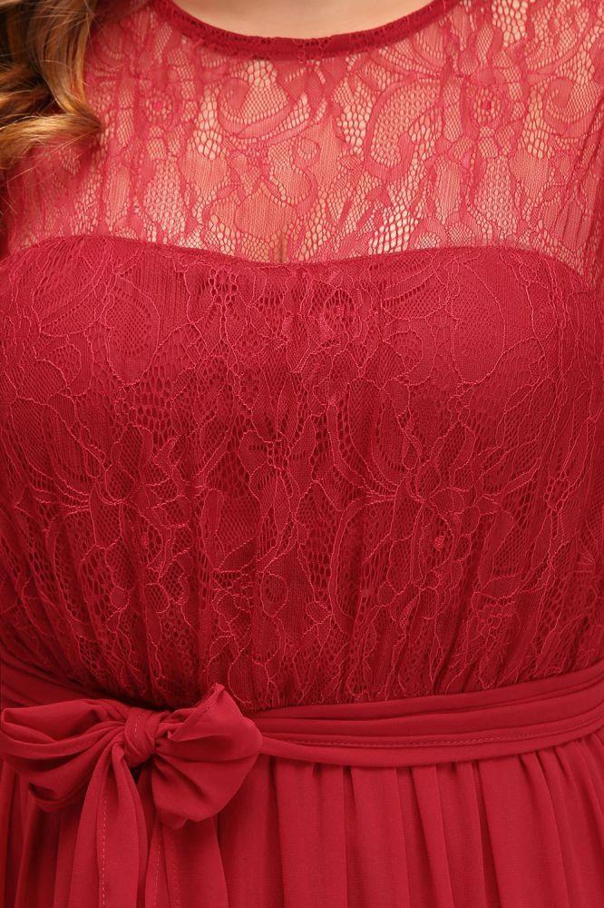 A-Line Crew Long Sleeveless Plus size Chiffon Evening Dresses with Ruffles Bow by misshow.com