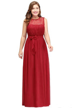 A-Line Crew Long Sleeveless Plus size Chiffon Evening Dresses with Ruffles Bow by misshow.com