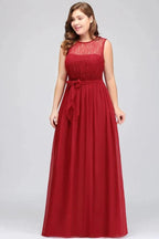 A-Line Crew Long Sleeveless Plus size Chiffon Evening Dresses with Ruffles Bow by misshow.com