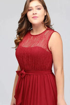 A-Line Crew Long Sleeveless Plus size Chiffon Evening Dresses with Ruffles Bow by misshow.com