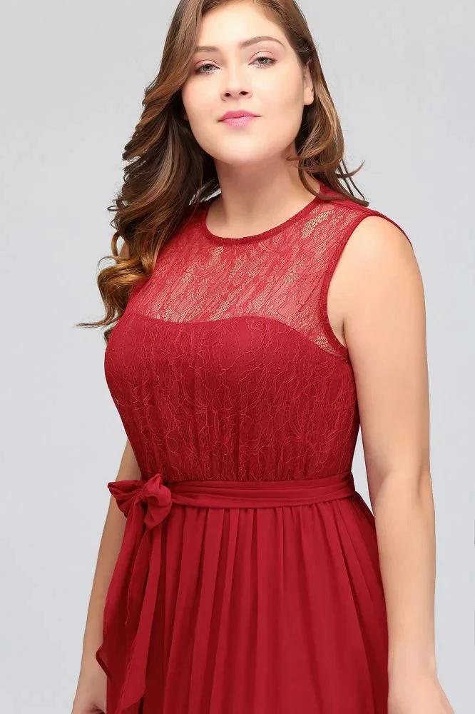A-Line Crew Long Sleeveless Plus size Chiffon Evening Dresses with Ruffles Bow by misshow.com