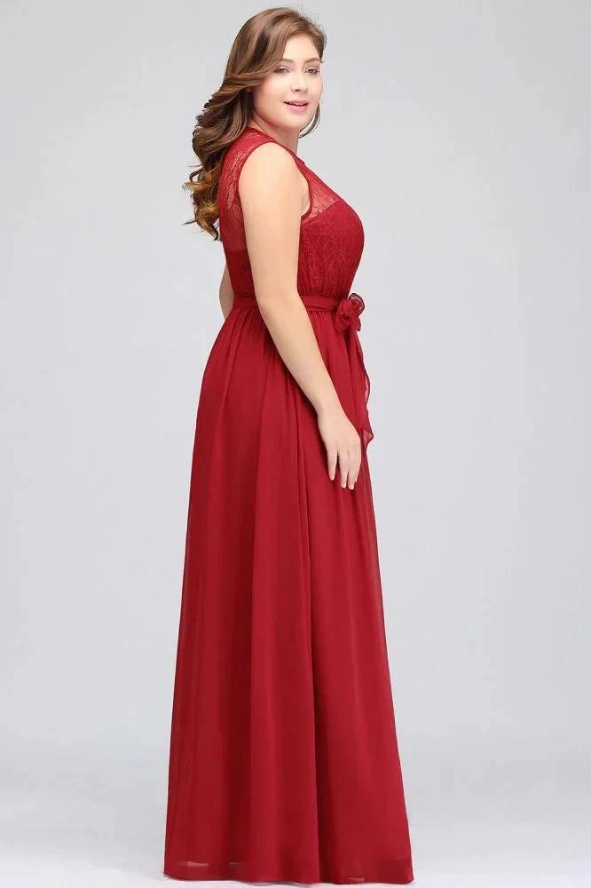 A-Line Crew Long Sleeveless Plus size Chiffon Evening Dresses with Ruffles Bow by misshow.com