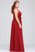 A-Line Crew Long Sleeveless Plus size Chiffon Evening Dresses with Ruffles Bow by misshow.com