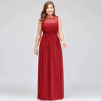 A-Line Crew Long Sleeveless Plus size Chiffon Evening Dresses with Ruffles Bow by misshow.com