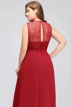 A-Line Crew Long Sleeveless Plus size Chiffon Evening Dresses with Ruffles Bow by misshow.com