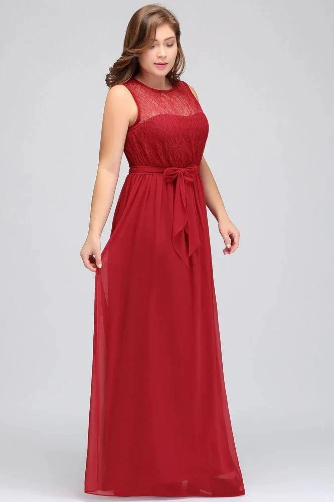 A-Line Crew Long Sleeveless Plus size Chiffon Evening Dresses with Ruffles Bow by misshow.com