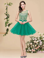 A-line Crew Short Sleeveless Appliques Prom Dresses by misshow.com