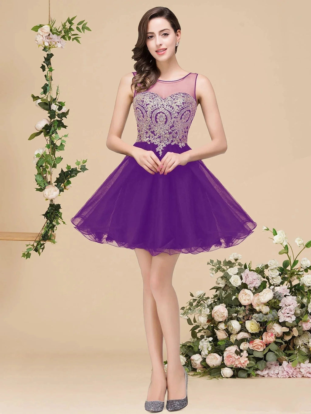 A-line Crew Short Sleeveless Appliques Prom Dresses by misshow.com