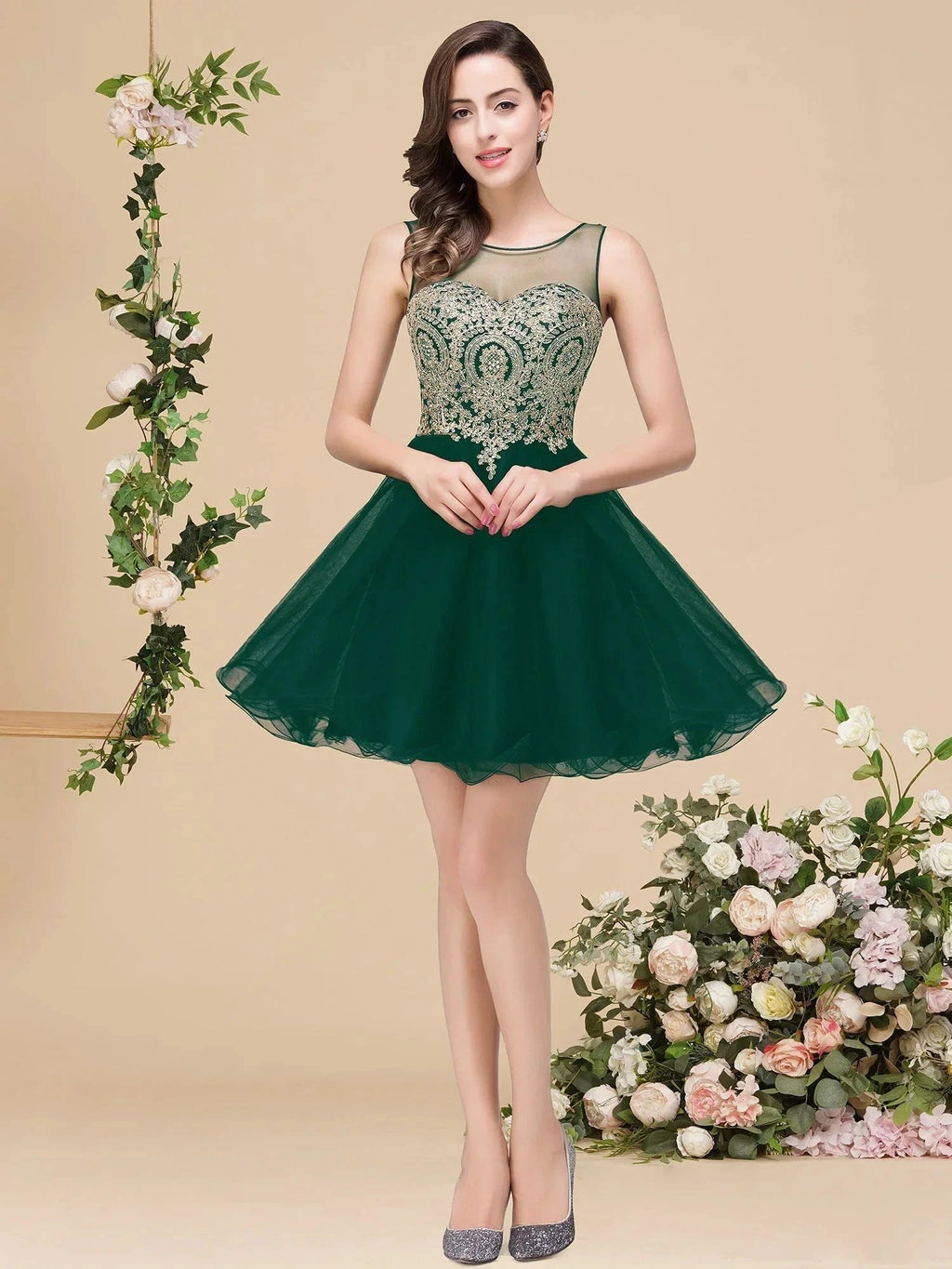A-line Crew Short Sleeveless Appliques Prom Dresses by misshow.com