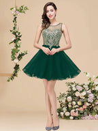 A-line Crew Short Sleeveless Appliques Prom Dresses by misshow.com