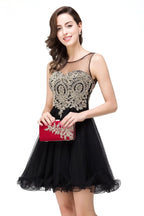 A-line Crew Short Sleeveless Appliques Prom Dresses by misshow.com