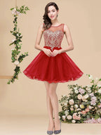 A-line Crew Short Sleeveless Appliques Prom Dresses by misshow.com