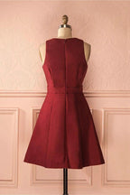 A-Line Deep V-Neck Sleeveless Lace-up Burgundy Satin Homecoming Dress PD386 by pgmdress