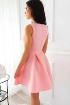 A-line Deep V-neck Wide Straps Satin Short Prom Dresses by BIZTUNNEL