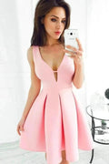 A-line Deep V-neck Wide Straps Satin Short Prom Dresses by BIZTUNNEL