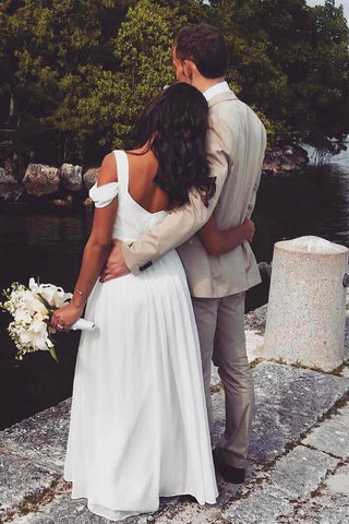 A-line Elegant Chiffon Ivory Beach Wedding Dress Bridal Gown  WD414
