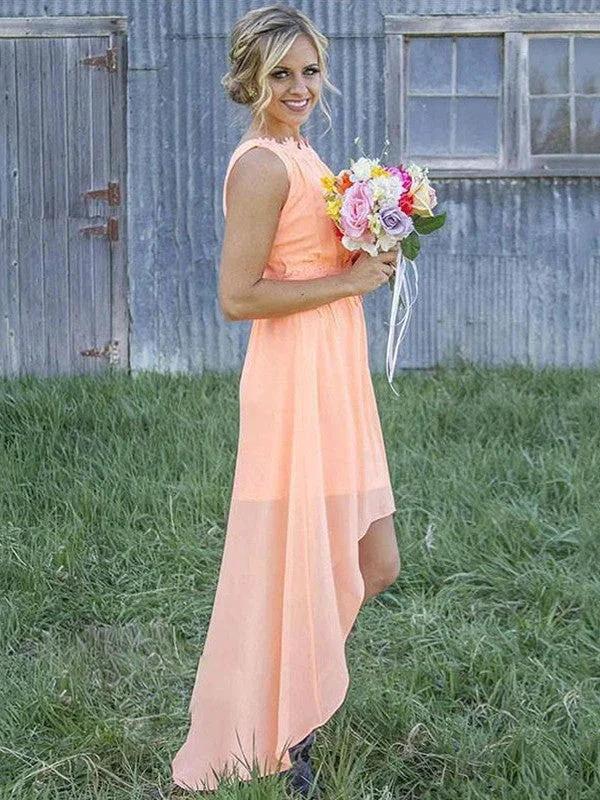 A-Line Elegant Sleeveless Scoop Asymmetrical Chiffon Bridesmaid Dresses by misshow.com