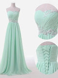 A-Line Elegant Sleeveless Sweetheart Floor-Length Beading Chiffon Bridesmaid Dresses by misshow.com