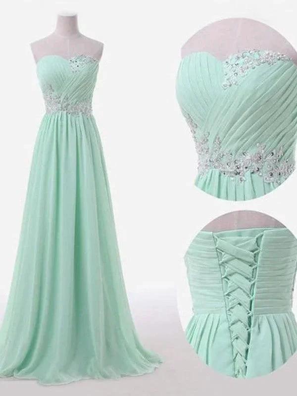 A-Line Elegant Sleeveless Sweetheart Floor-Length Beading Chiffon Bridesmaid Dresses by misshow.com