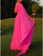 A-Line Evening Gown Elegant Dress Formal Sweep / Brush Train Sleeveless One Shoulder Chiffon with Pleats Ruched by Aabei