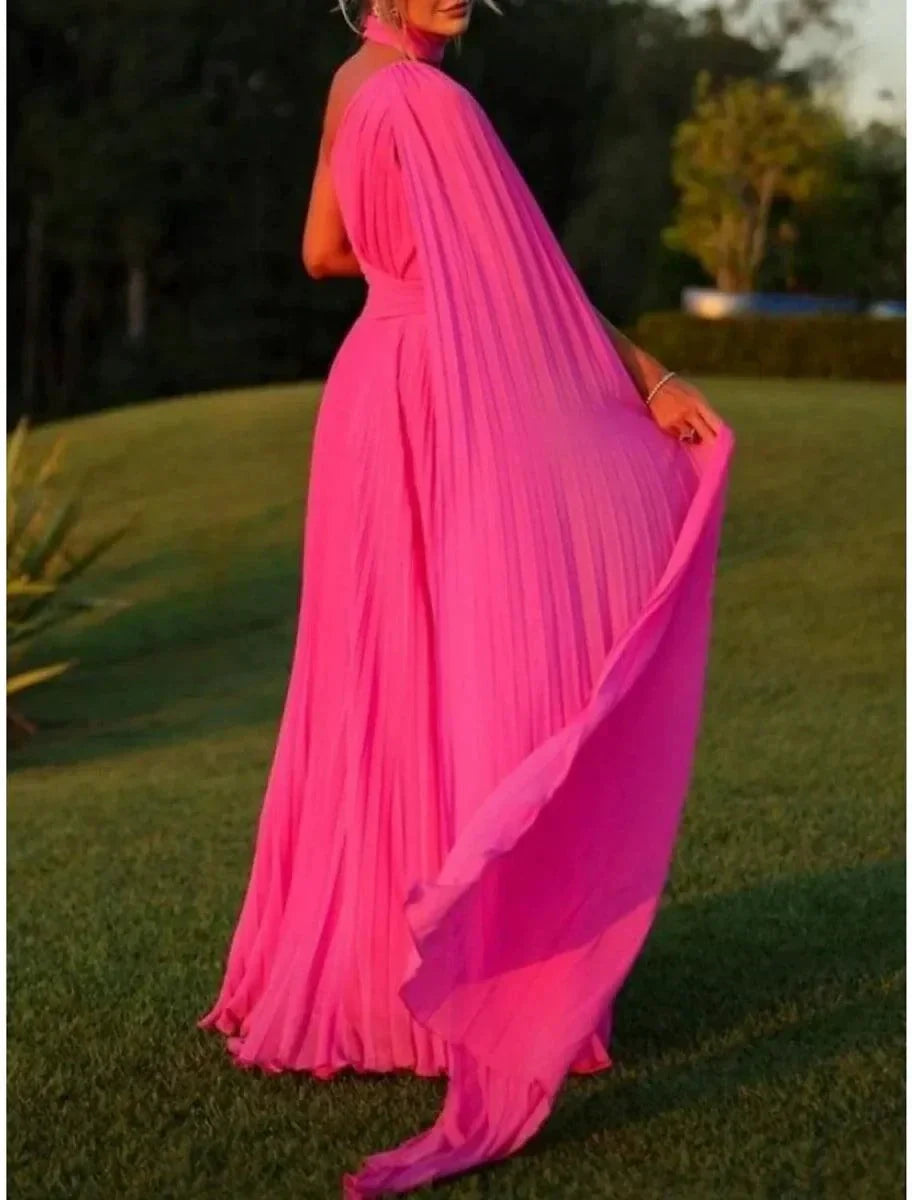 A-Line Evening Gown Elegant Dress Formal Sweep / Brush Train Sleeveless One Shoulder Chiffon with Pleats Ruched by Aabei