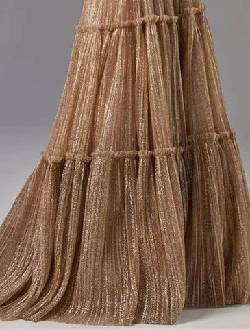Vestido de noche Sunnderly de corte A, brillante, para invitada de boda, formal, largo hasta el suelo, sin mangas, sin tirantes, de tul con pliegues