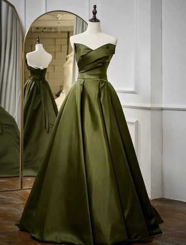 Vestido de noche Sunnderly de corte A con espalda abierta, vestido formal para invitadas de boda, largo hasta el suelo, sin mangas, sin tirantes, de satén con pliegues y tirantes