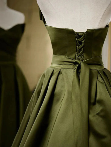Vestido de noche Sunnderly de corte A con espalda abierta, vestido formal para invitadas de boda, largo hasta el suelo, sin mangas, sin tirantes, de satén con pliegues y tirantes