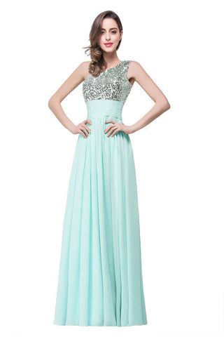 A-Linie Bodenlanges Chiffon-Abendkleid mit Pailletten