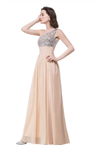 A-Linie Bodenlanges Chiffon-Abendkleid mit Pailletten