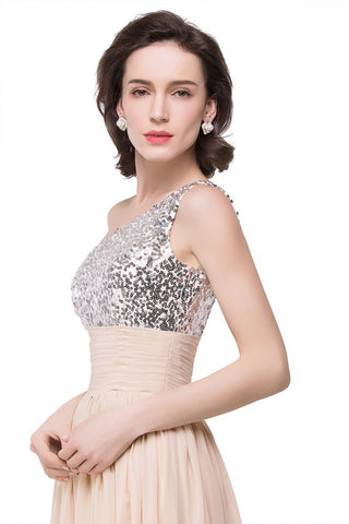 A-Linie Bodenlanges Chiffon-Abendkleid mit Pailletten