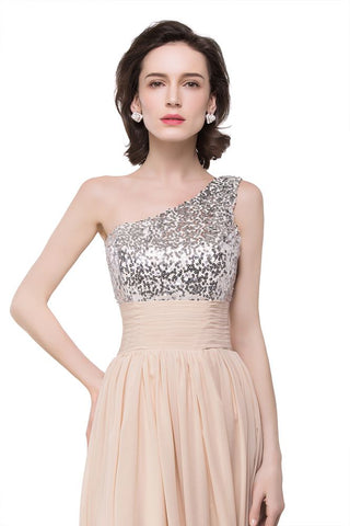 A-Linie Bodenlanges Chiffon-Abendkleid mit Pailletten