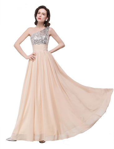 A-Linie Bodenlanges Chiffon-Abendkleid mit Pailletten